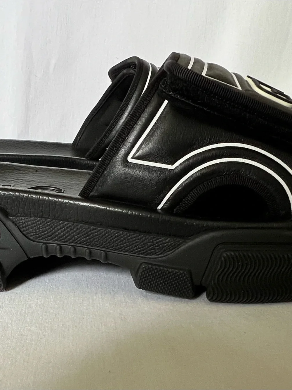 Gucci Black and White Logo Slide Sandals